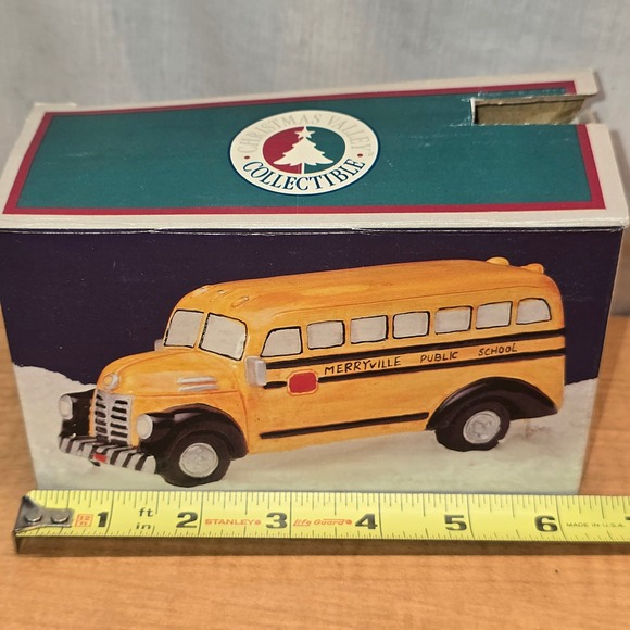Vintage 1993 Christmas Valley Village Merryville‎ Public School Bus Hand-Painted - Picture 8 of 11